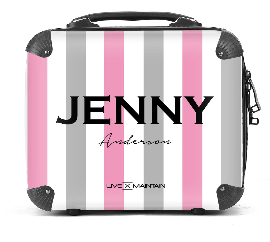 Personalised Pink x Grey Stripe Suitcase