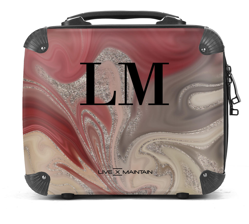 Personalised Red Luxury Marble Initials Suitcase