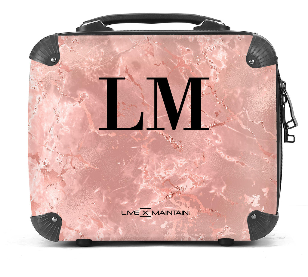 Personalised Rose Gold Glitz Marble Initials Suitcase