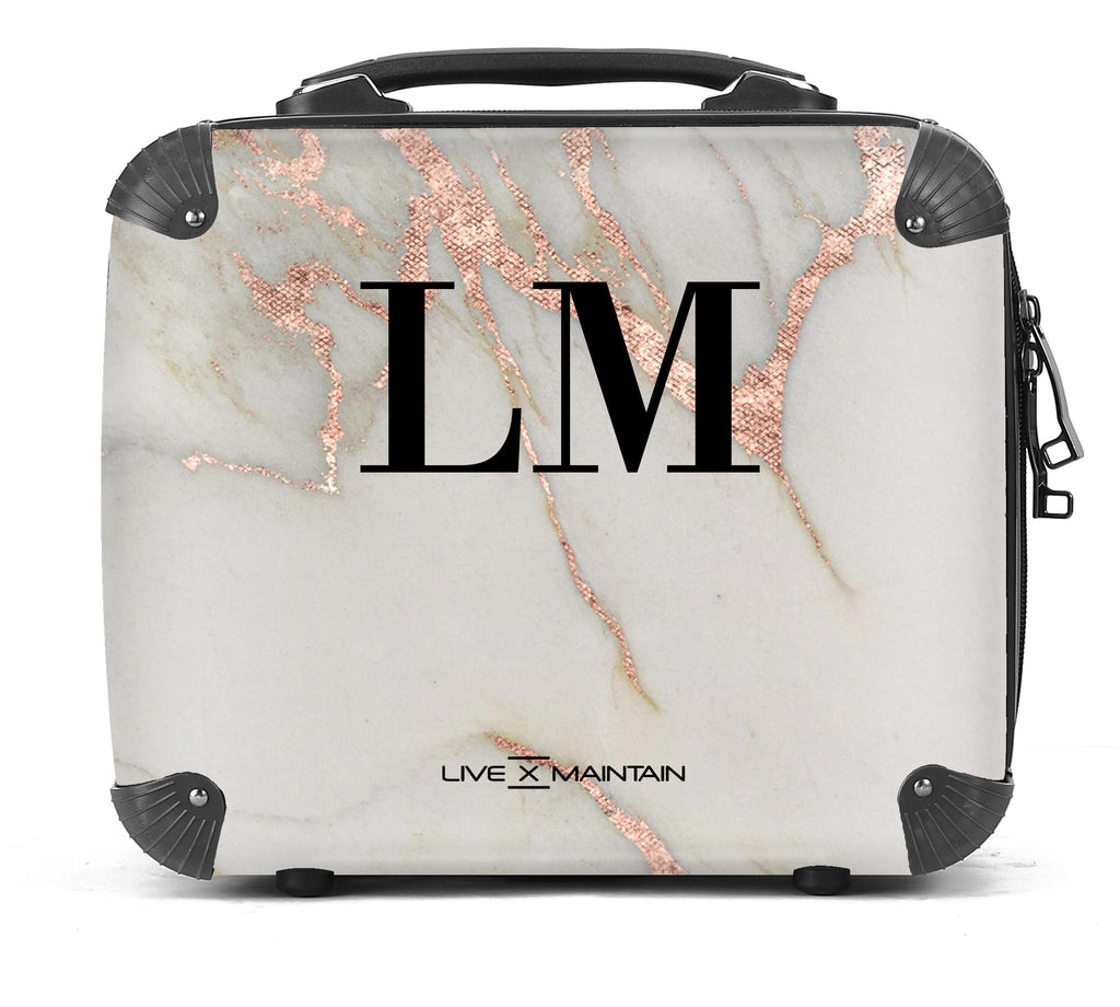 Personalised Rose Gold Marble Initials Suitcase