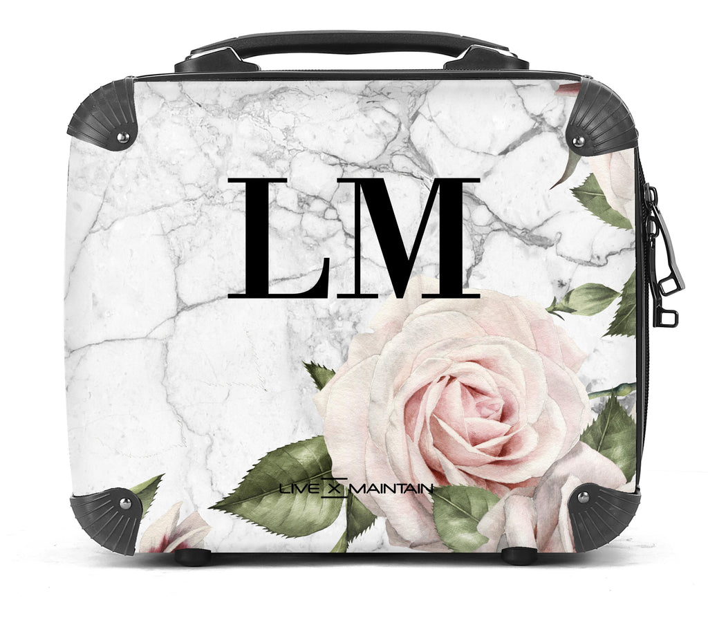 Personalised White Floral Marble Initials Suitcase