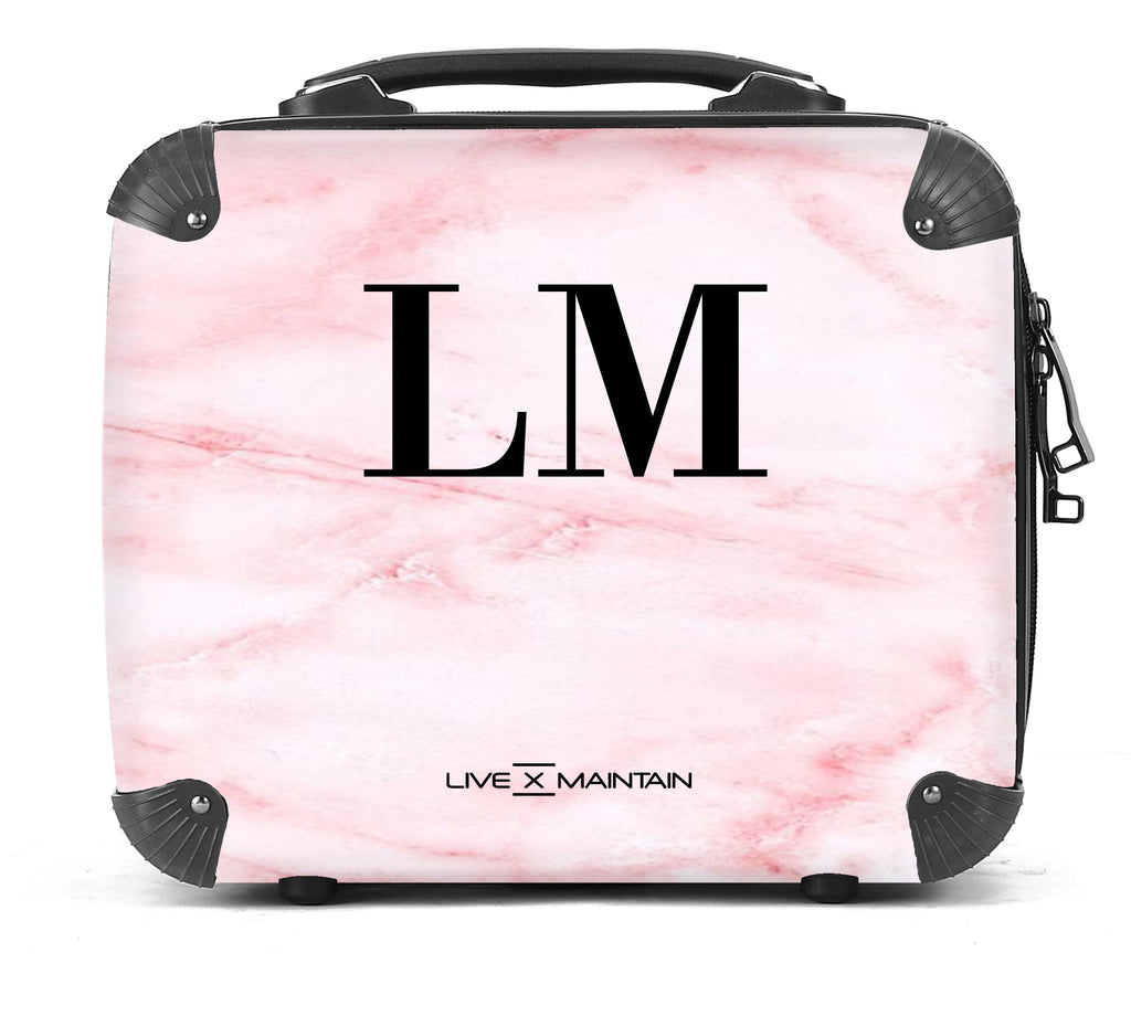 Personalised Cotton Candy Marble Black Initials Suitcase