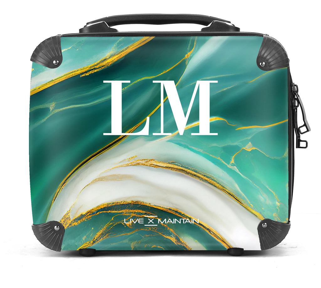 Personalised Suitcase Green Jade Marble Initials Luggage