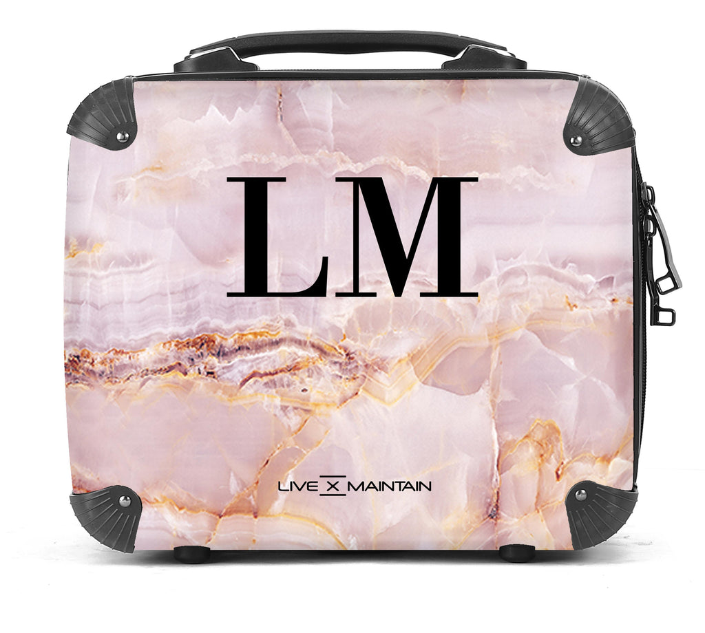 Personalised Natural Pink Marble Initials Suitcase