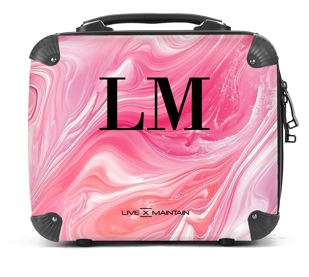 Personalised Pink Aurora Swirls Initials Suitcase
