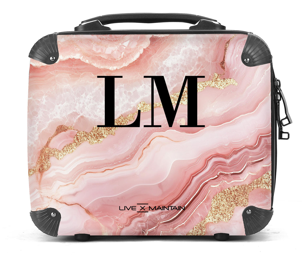Personalised Pink Cream Marble Initials Suitcase