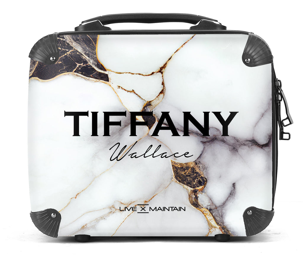 Personalised White and Black Marble Name Suitcase
