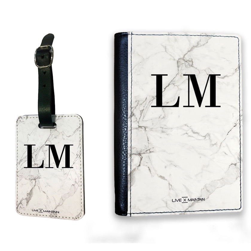 Personalised White Calacatta Marble Initials Luggage Tag