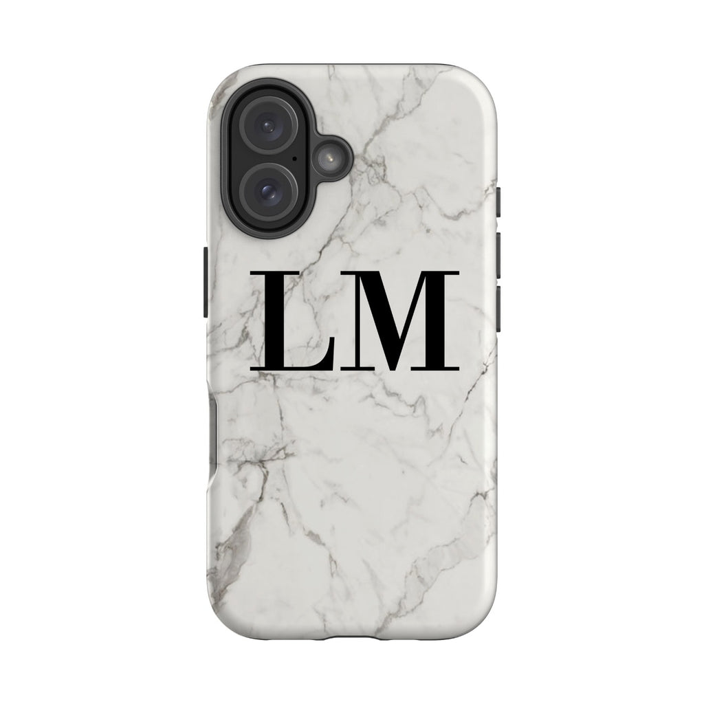 Personalised White Calacatta Marble Initials iPhone 16 Case
