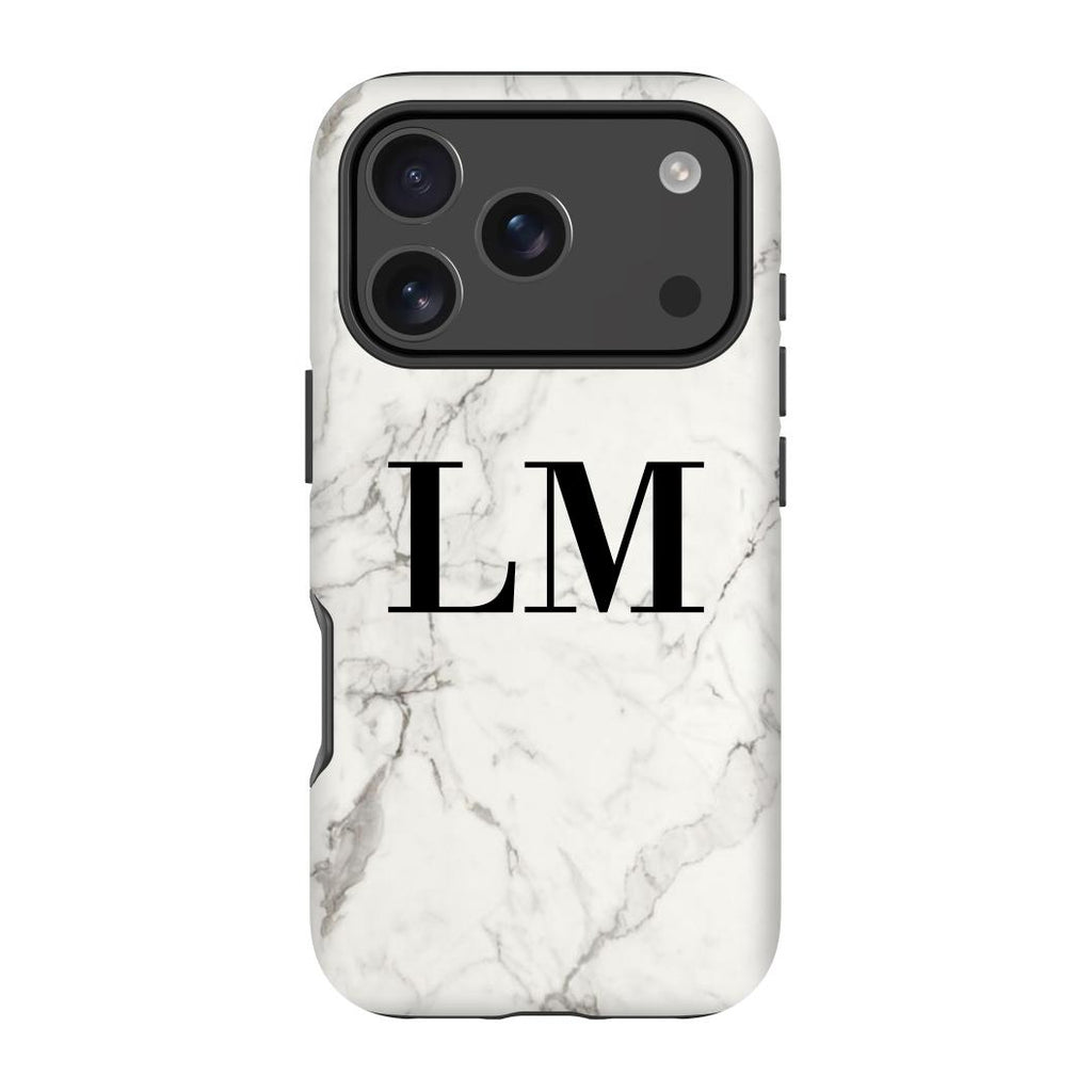 Personalised White Calacatta Marble Initials iPhone 17 Pro Max Case