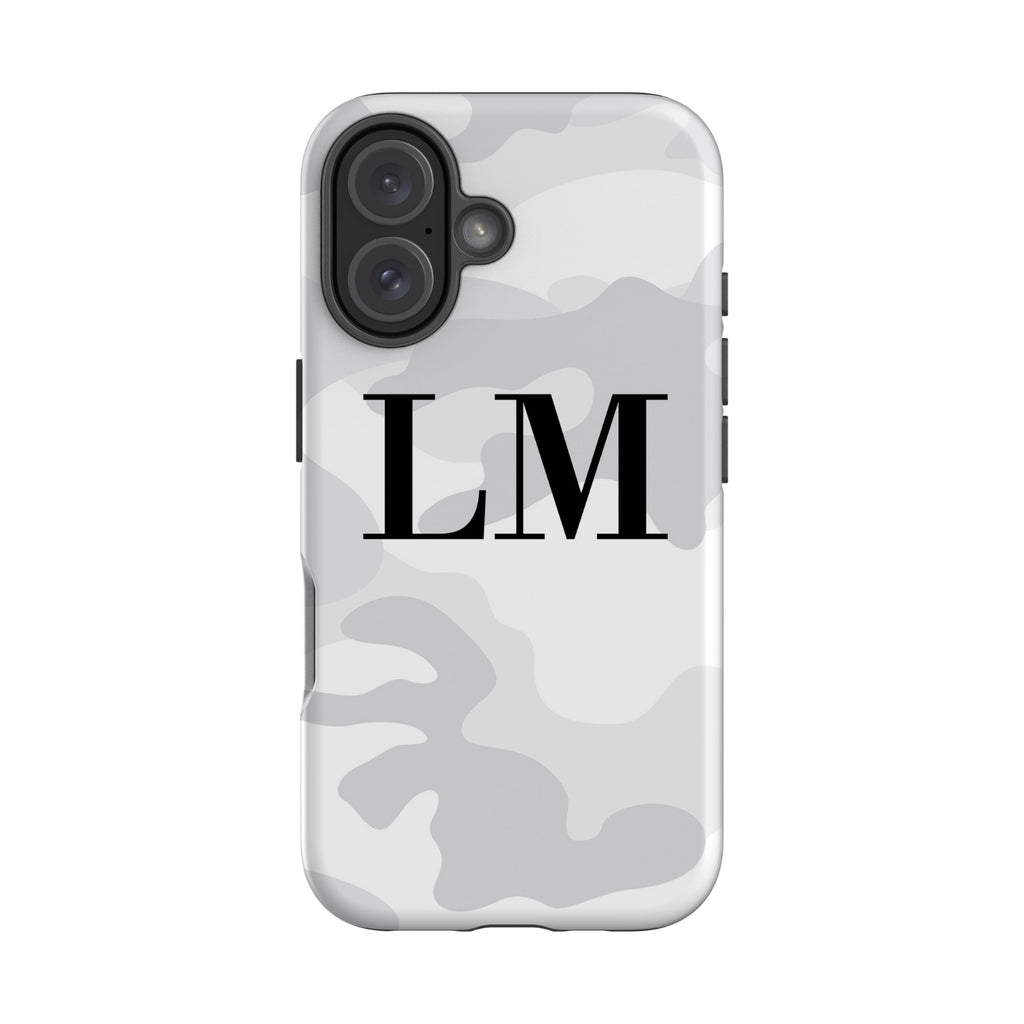 Personalised White Camouflage Initials iPhone 16 Case