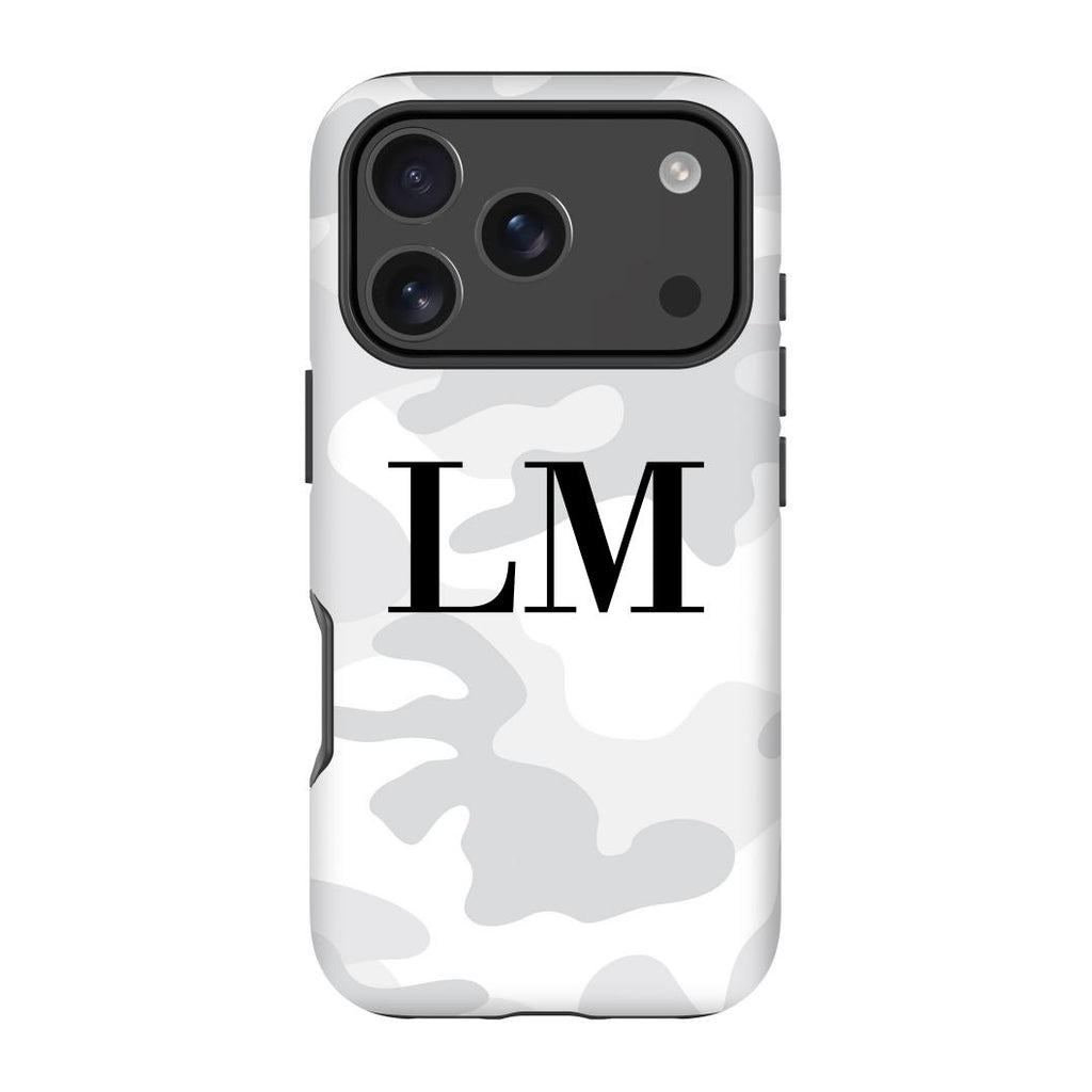 Personalised White Camouflage Initials iPhone 17 Pro Max Case