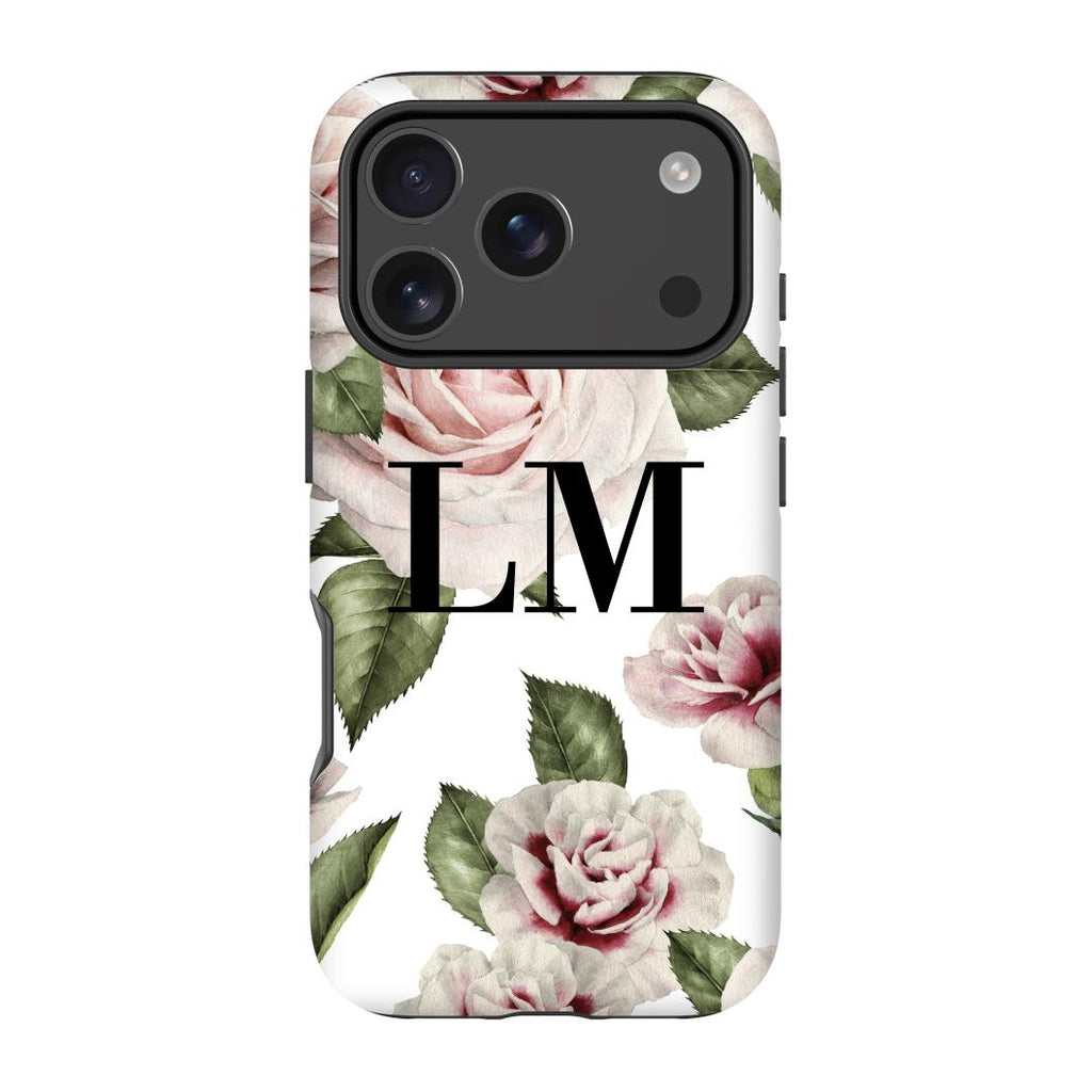 Personalised White Floral Rose Initials iPhone 17 Pro Max Case