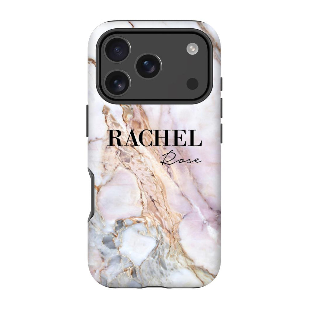 Personalised White Galaxy Marble Name iPhone 17 Pro Case