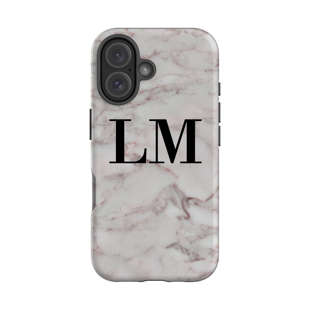 Personalised White Napoli Marble Initials iPhone 16 Plus Case