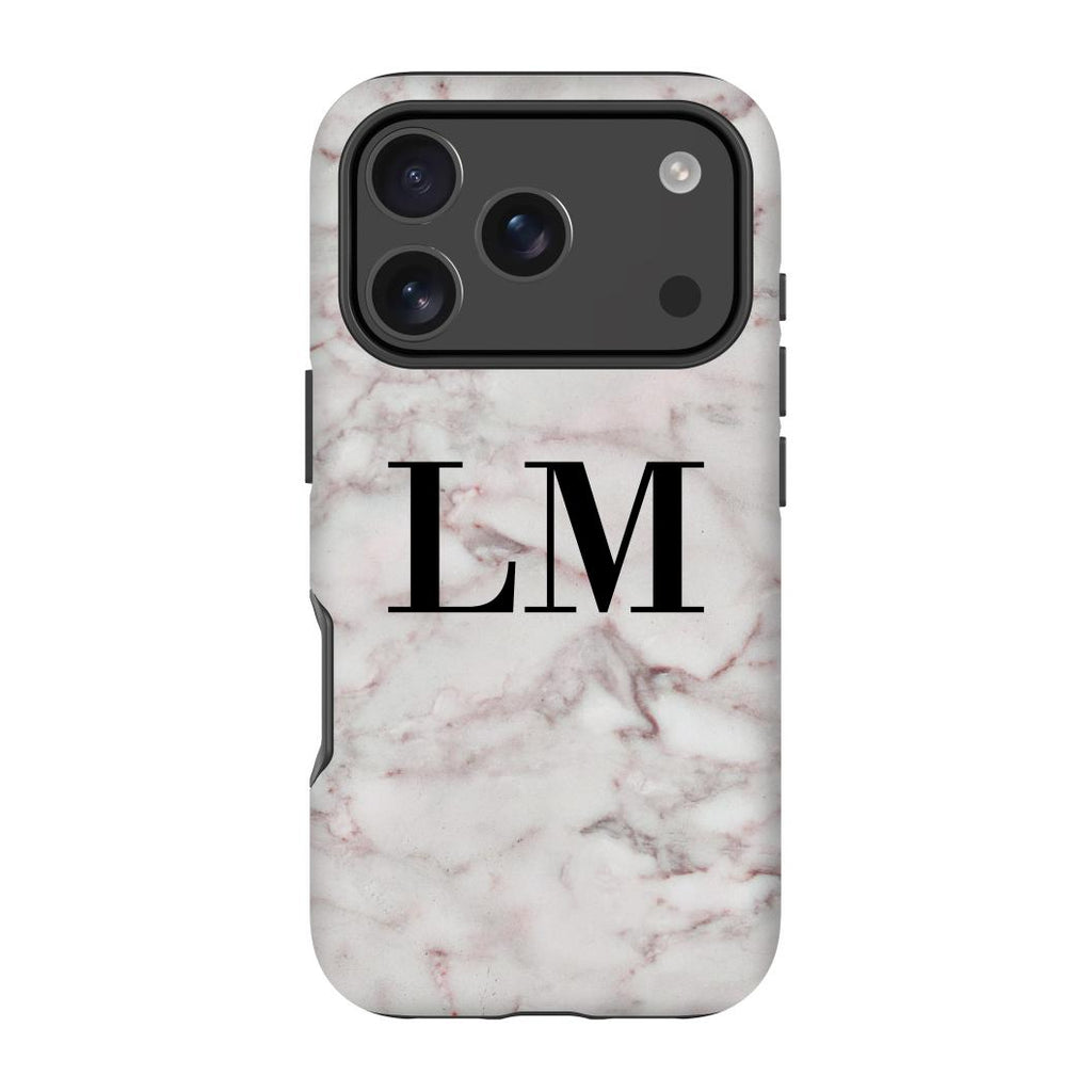 Personalised White Napoli Marble Initials iPhone 17 Pro Max Case