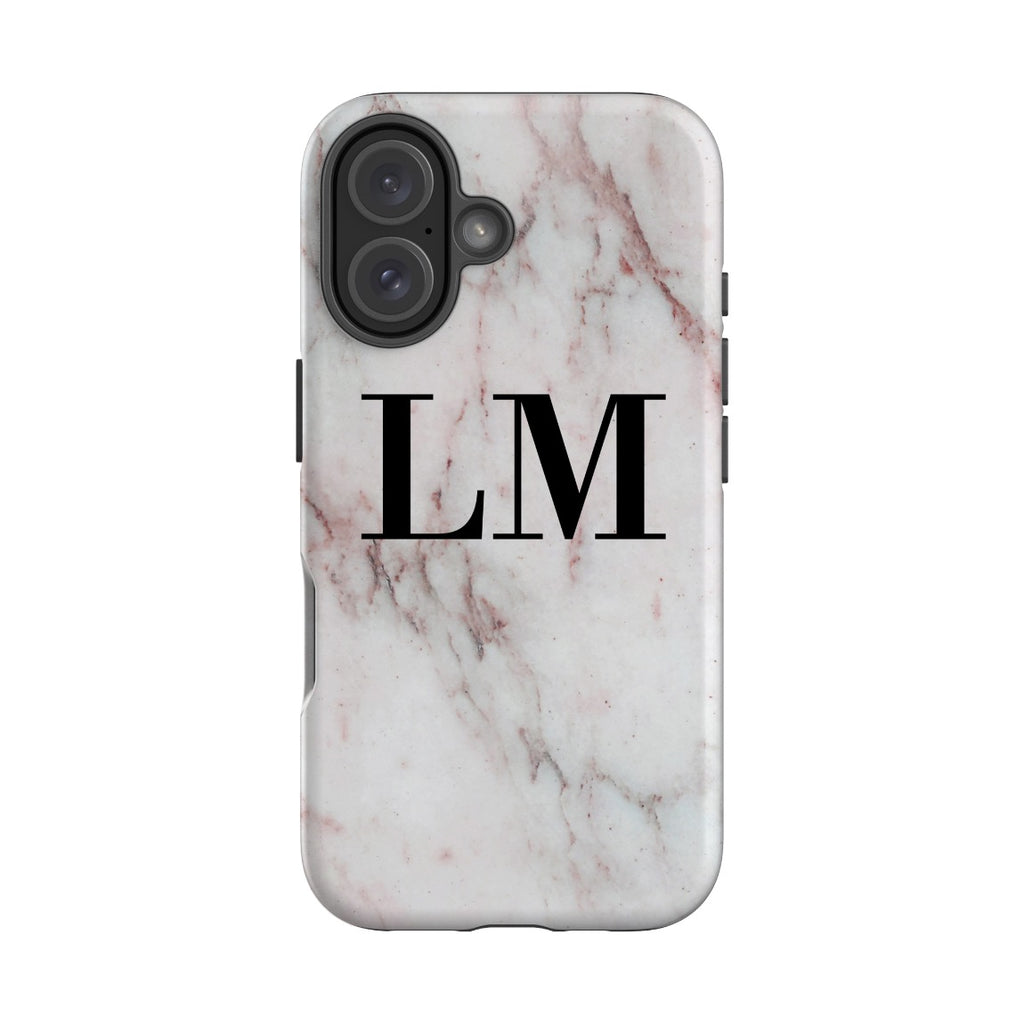 Personalised White Rosa Marble Initials iPhone 16 Case
