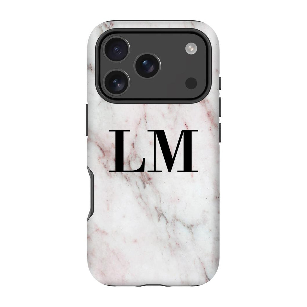 Personalised White Rosa Marble Initials iPhone 17 Pro Case