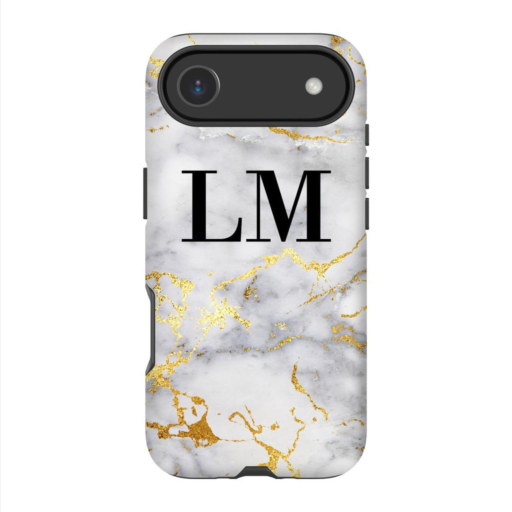 Personalised White x Gold Streaks Marble Initials iPhone 17 Air Case