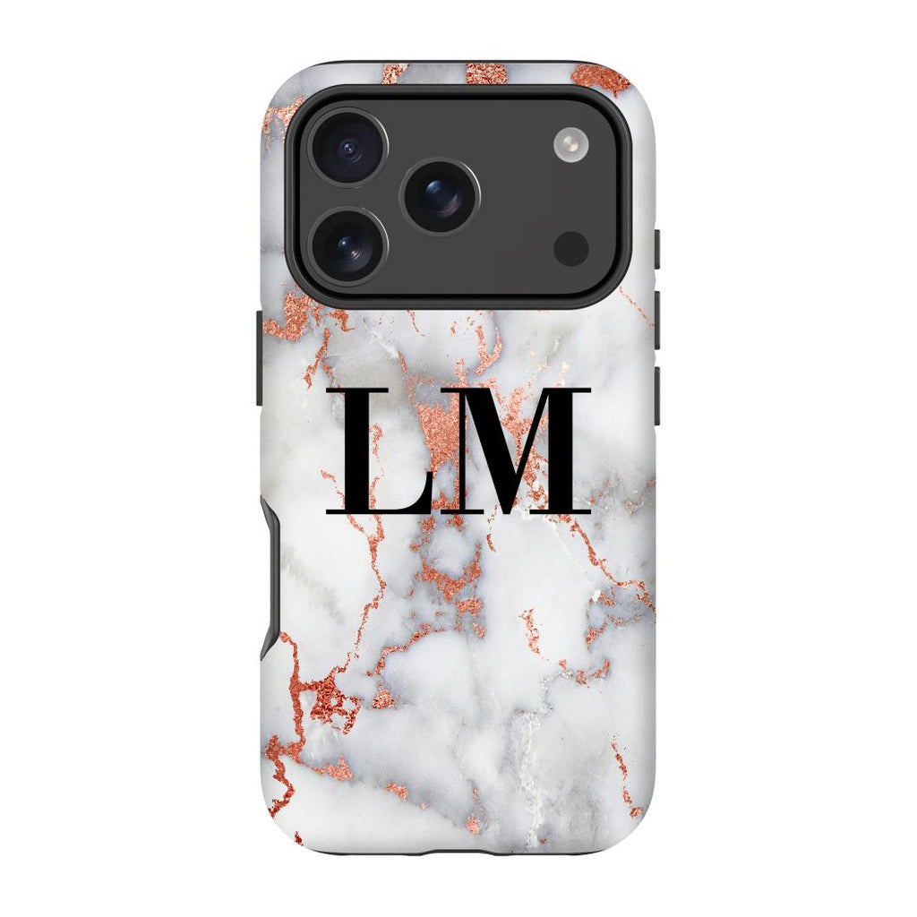 Personalised White x Rose Gold Marble Initials iPhone 17 Pro Max Case