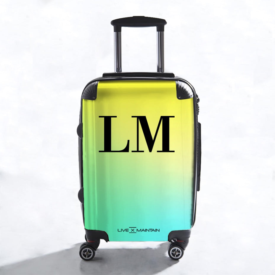 Personalised Green and Yellow Ombre Initials Suitcase