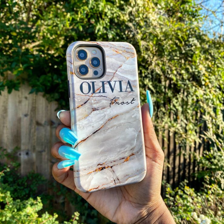 Personalised Cream Marble Name Samsung Galaxy S25 Case
