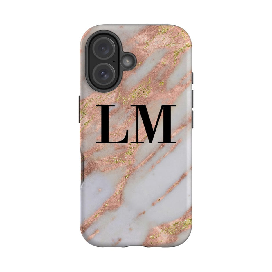 Personalised Aprilia Marble Initials iPhone 16 Case
