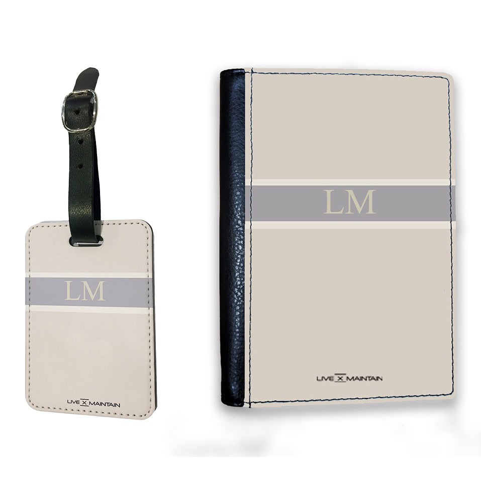 Personalised Beige Stripe Initials Passport Cover