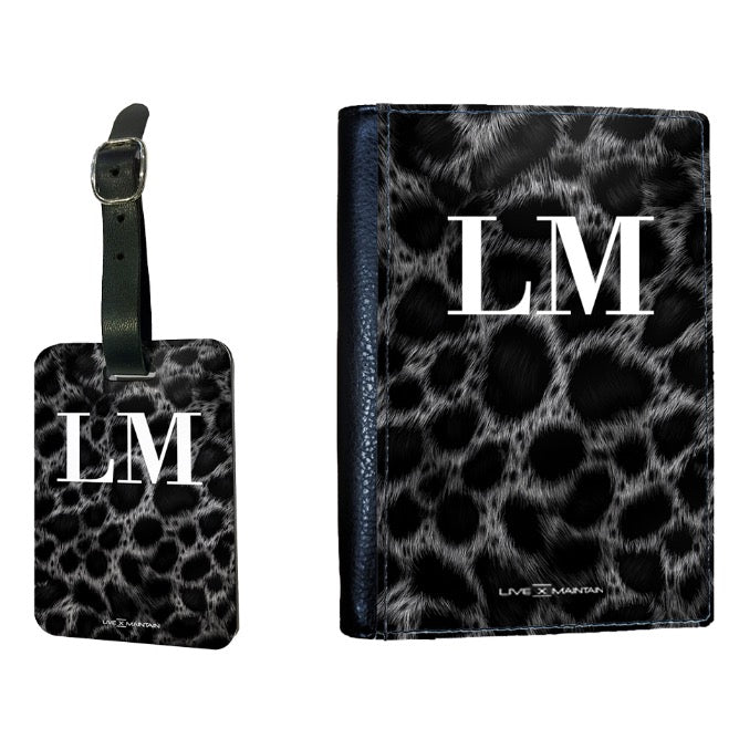 Personalised Black Leopard Print initials Passport Cover