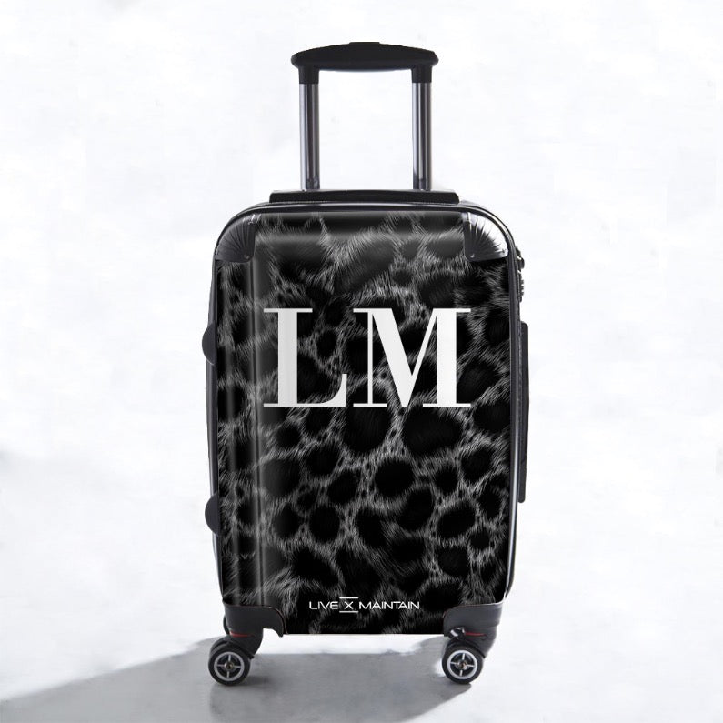 Personalised Black Leopard Print initials Suitcase