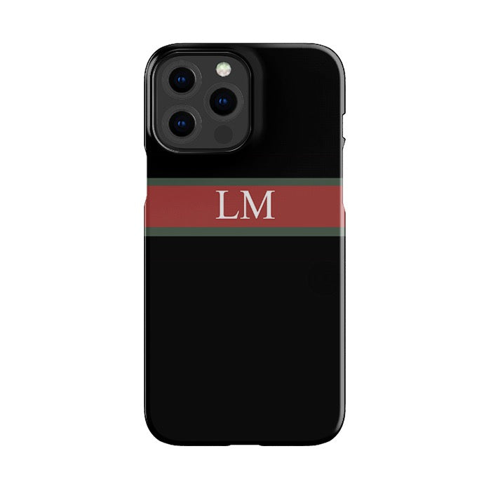Personalised Black Green & Red Stripe Initials Phone Case
