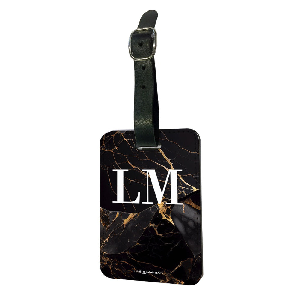 Personalised Black Gold Marble Initials Passport Cover