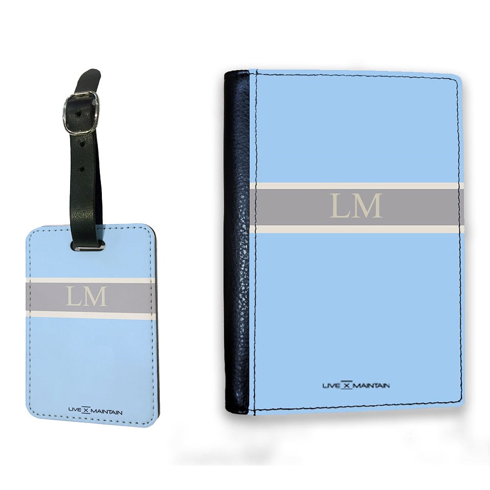 Personalised Blue Stripe Initials Passport Cover