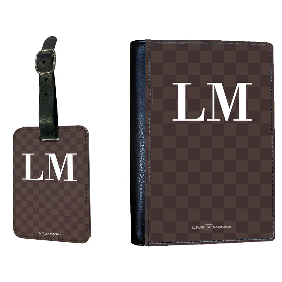 Personalised Brown Square Initials Passport Cover