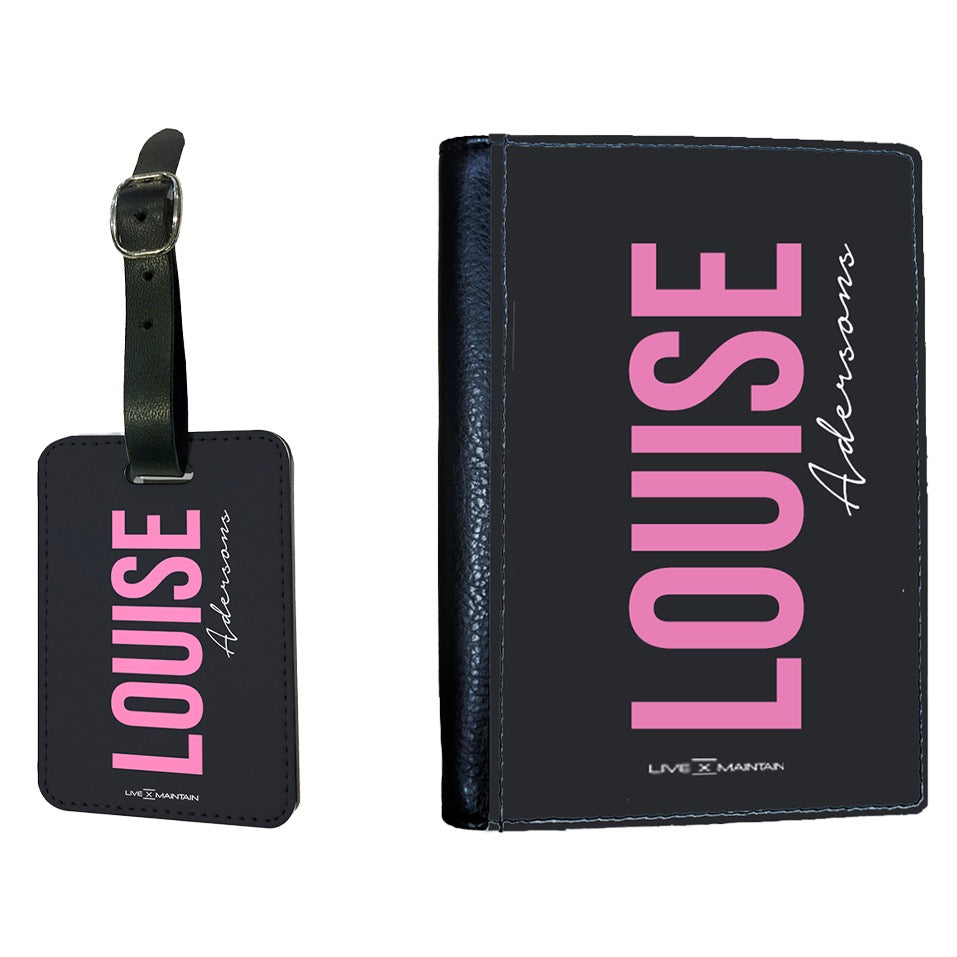 Personalised Charcoal Black Pink Side Name Passport Cover