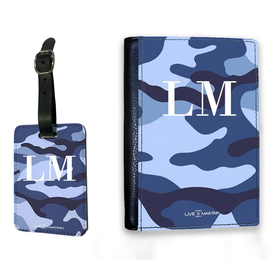 Personalised Cobalt Blue Camouflage Initials Passport Cover