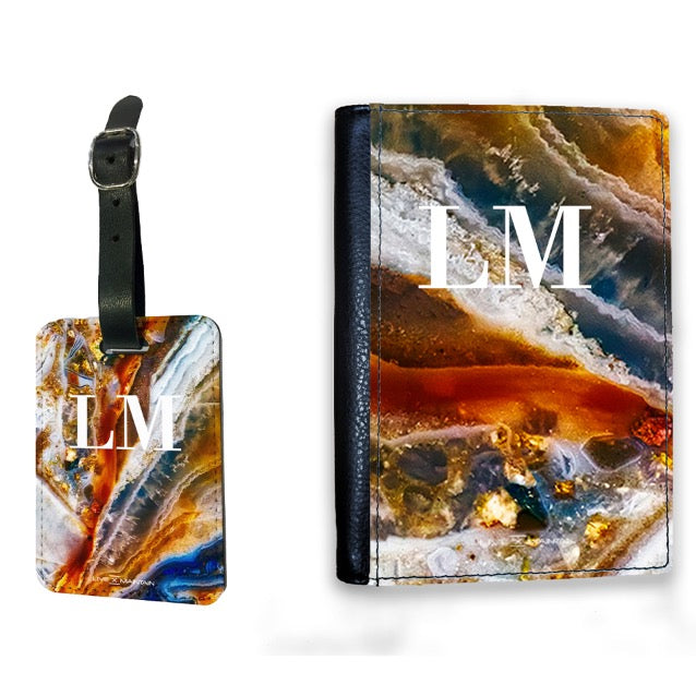 Personalised Colored Stone Marble Initials Passport Cover