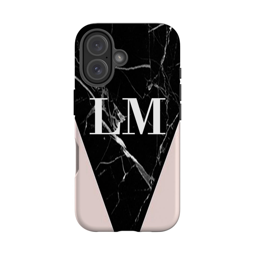 Personalised Pink x Black Marble Contrast iPhone 16 Case
