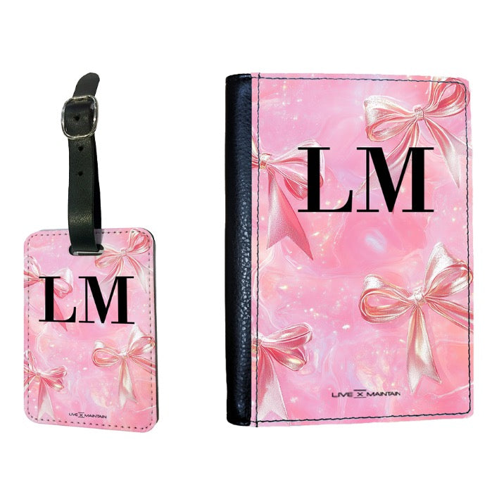 Personalised Pink Cosmic Bows initials Passport Cover