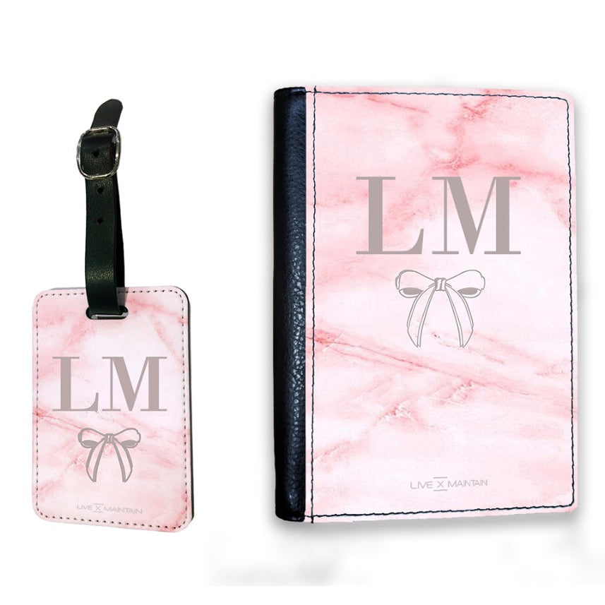 Personalised Pink Bow Initials Passport Cover