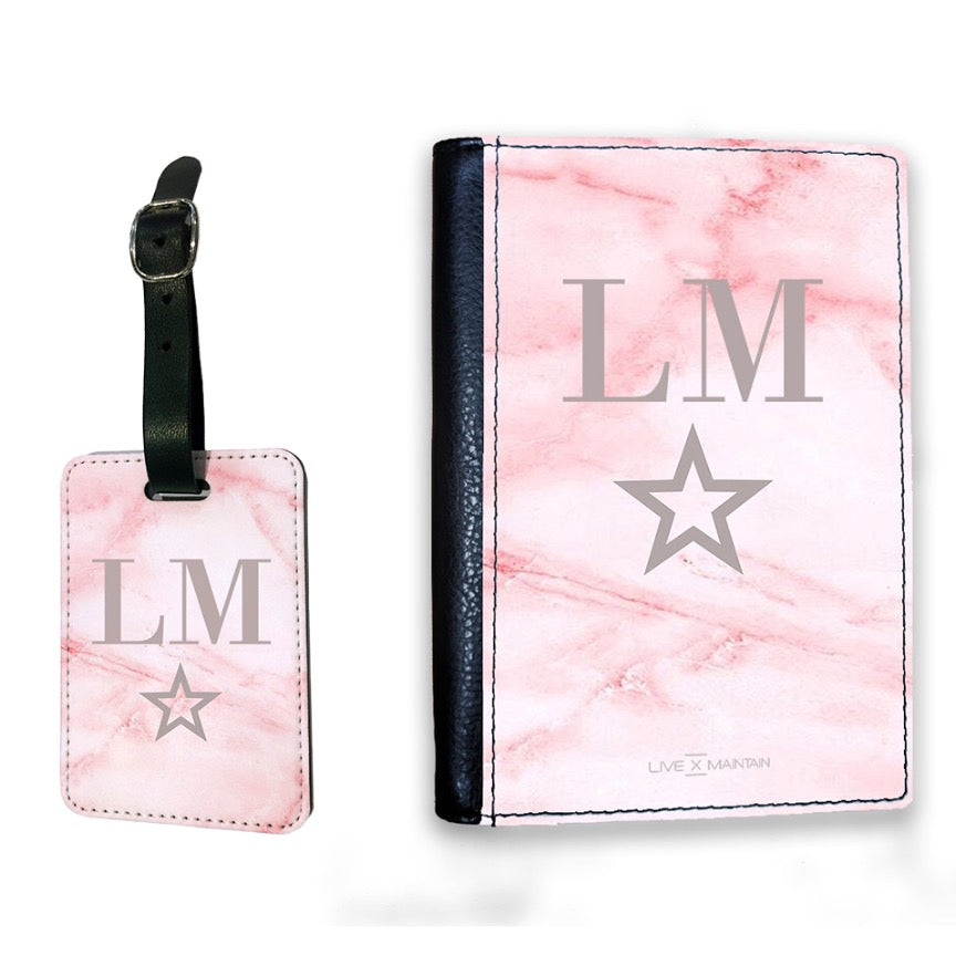 Personalised Pink Star Initials Passport Cover