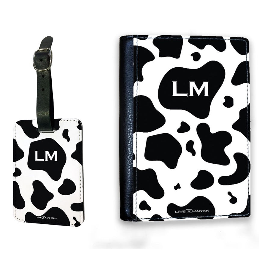 Personalised Cow Print Initials Passport Cover