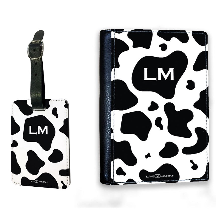 Personalised Cow Print Initials Luggage Tag