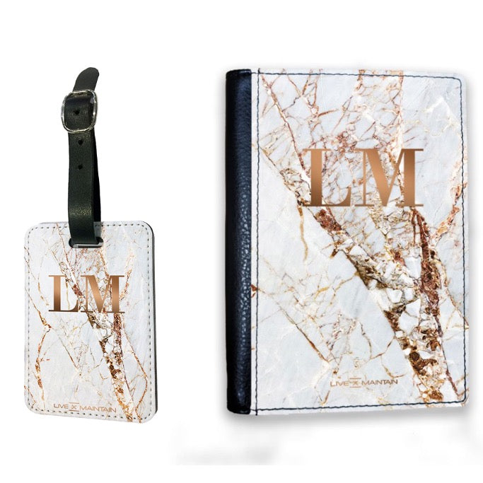 Personalised Cracked Marble Bronze Initials Luggage Tag