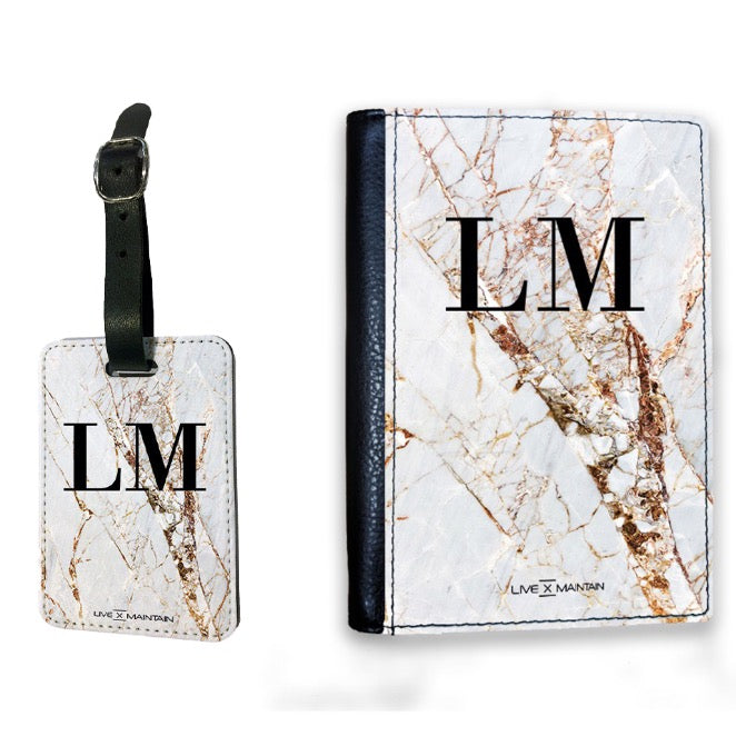 Personalised Cracked Marble Initials Luggage Tag
