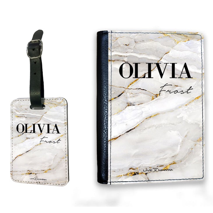 Personalised Cream Marble Name Passport Cover