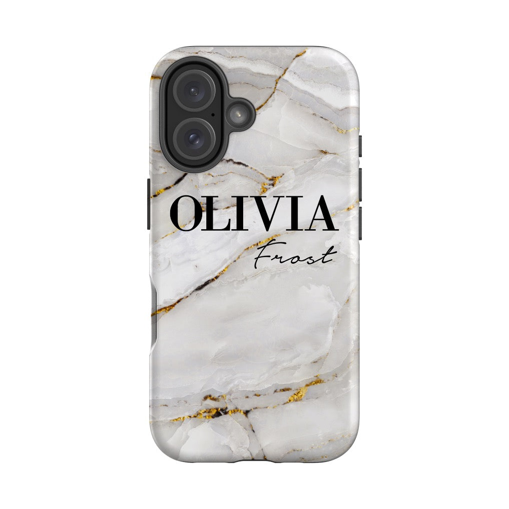 Personalised Cream Marble Name iPhone 16 Case
