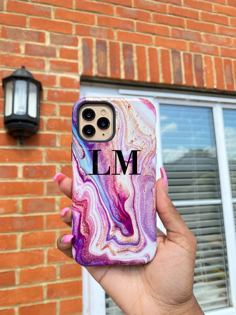 Personalised Violet Marble Initials Samsung Galaxy S25 Case
