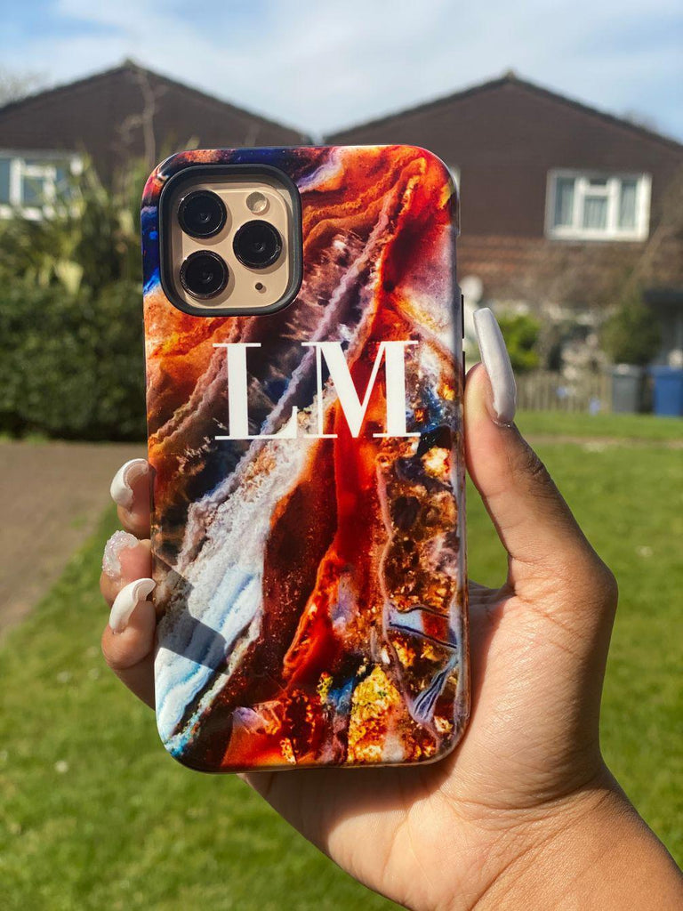 Marble Initials Iphone Case Blue Marble Personalised Phone Case