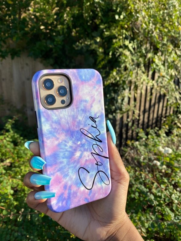 Personalised Blue Tie Dye Name Samsung Galaxy S25 Case